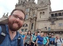 Selfie przed katedrą w Santiago