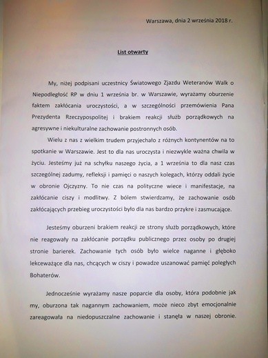List otwarty kombatantów