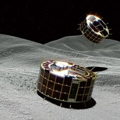 Łaziki sondy Hayabusa-2 lądują na asteroidzie Ryugu.