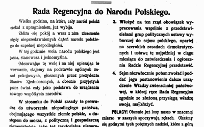 100 lat temu Rada Regencyjna ogłosiła odezwę "Do Narodu Polskiego"