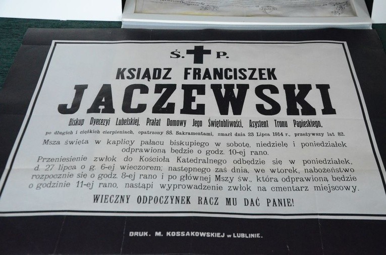 Nekrolog z 1914 roku informujący o śmierci biskupa