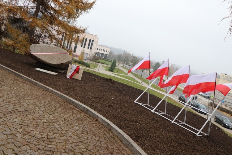 Uroczystość pobłogosławienia obelisku oraz zasadzenie dębu upamiętniających 100. rocznicę niepodległości Polski w Kortowie