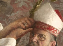 	Biskup Jordan przenikliwie spogląda  z płótna.