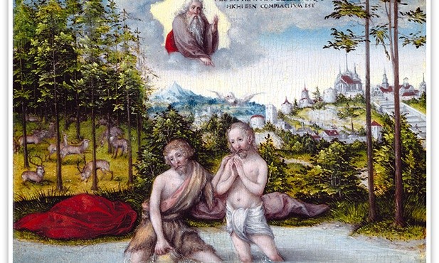 Lucas Cranach starszy "Chrzest Chrystusa" olej na desce, 1530–1540 Muzeum Sztuki Cleveland (USA)