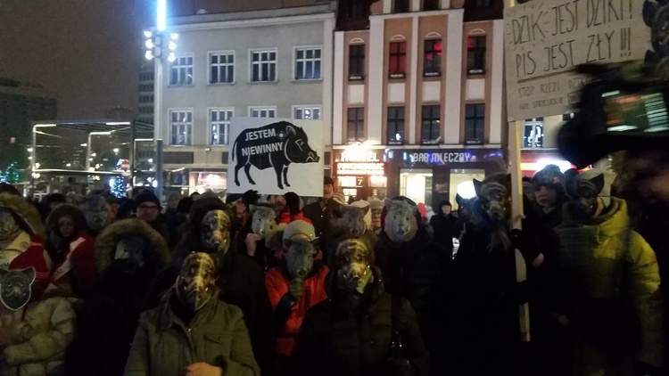 Protest w obronie dzików w Katowicach