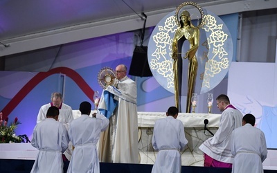 Papież błogosławi zebranych Najświętszym Sakramentem