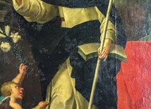 ▲	Fragment obrazu przedstawiającego św. Dominika (J.M. Lassler, II poł. XVIII w.) na filarze kościoła „na Górce”.