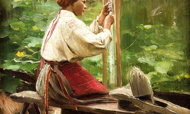 ▲	„Prządka” Apoloniusza Kędzierskiego, ok. 1900 r., ze zbiorów Muzeum Narodowego w Krakowie.