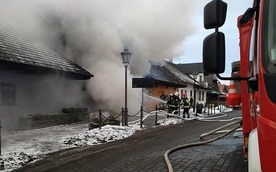 Pożar na rynku w Lanckoronie