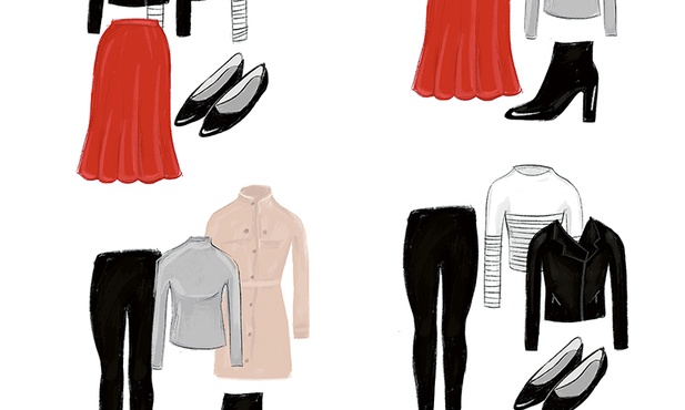 Przykład zestawiania dopasowanych do siebie elementów garderoby.