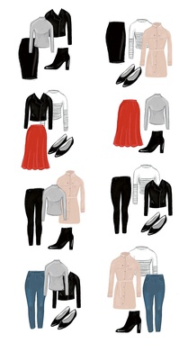 Przykład zestawiania dopasowanych do siebie elementów garderoby.