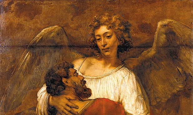 Walka Jakuba z aniołem, Rembrandt Harmenszoon van Rĳn, 1659, olej na płótnie, Galeria Malarstwa w Berlinie.