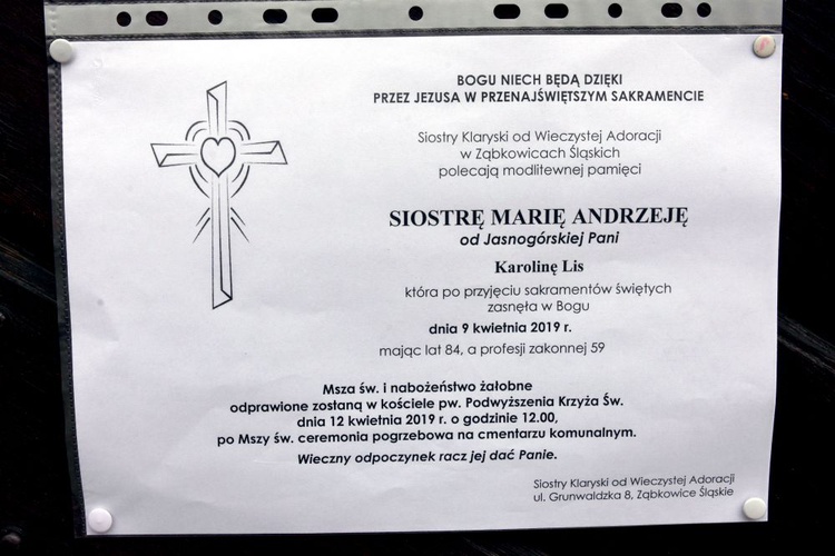 Ostatnie pożegnanie s. Andrzeji Lis, klaryski