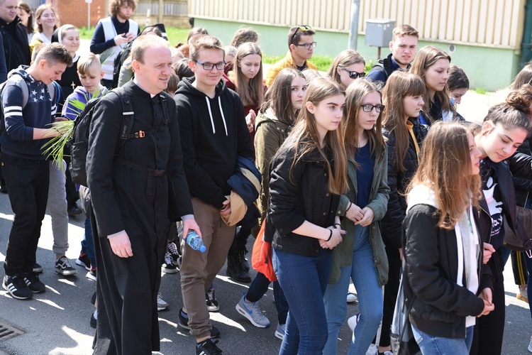 Tarnów. Niedziela Palmowa młodych. Procesja różańcowa