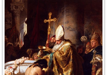 Gyula Benczúr "Chrzest św. Stefana", olej na płótnie, 1875, Węgierska Galeria Narodowa Budapeszt