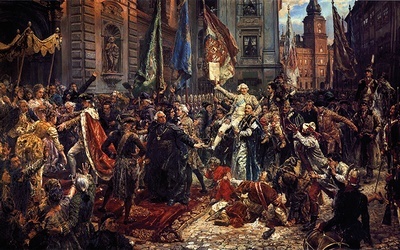 Jan Matejko, „Konstytucja 3 maja 1791 roku”. Autorzy książki stawiają kontrowersyjną tezę, że to konstytucja doprowadziła do upadku Polski.