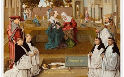 Mistrz Spes Nostra "Kanonicy nad grobem i Nawiedzenie Najświętszej Maryi Panny", olej na desce, ok. 1500, Rijksmuseum, Amsterdam