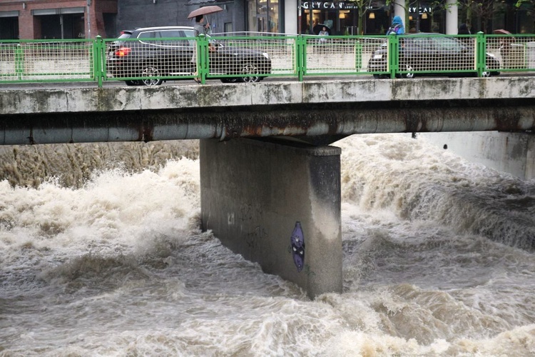 Alarm przeciwpowodziowy: Białka w centrum Bielska-Białej - 23 maja 2019 r.