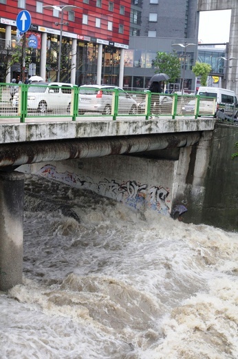 Alarm przeciwpowodziowy: Białka w centrum Bielska-Białej - 23 maja 2019 r.