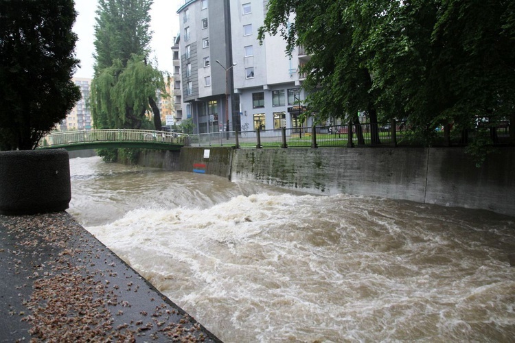 Alarm przeciwpowodziowy: Białka w centrum Bielska-Białej - 23 maja 2019 r.