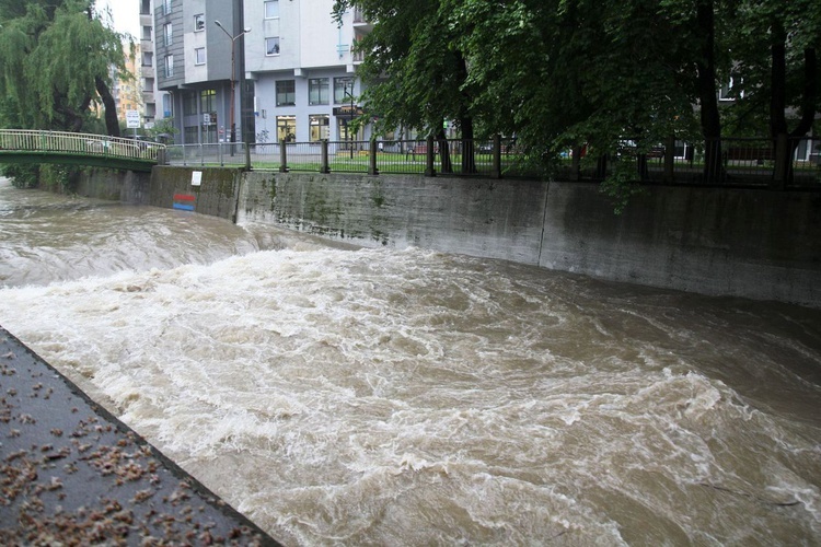 Alarm przeciwpowodziowy: Białka w centrum Bielska-Białej - 23 maja 2019 r.