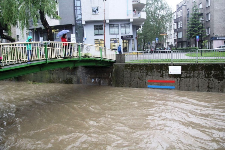 Alarm przeciwpowodziowy: Białka w centrum Bielska-Białej - 23 maja 2019 r.