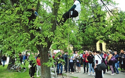 ▲	Podczas protestu przeciwko wycinaniu drzew przy Alejach Racławickich.