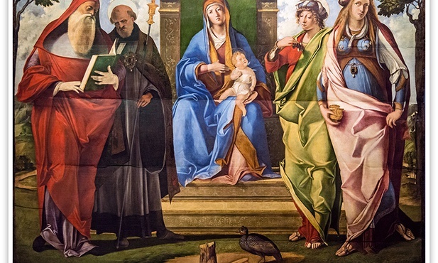 Benedetto Rusconi zwany Benedetto Diana "Maryja z Dzieciątkiem i świętymi", olej i tempera na desce 1500–1510, Galeria dell’Accademia, Wenecja