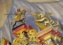 ▲	Zwycięski św. Jerzy. Zwieńczenie ołtarza głównego w kościele św. Jerzego w Gliwicach-Ostropie (1667–1668).