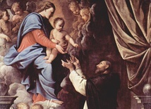 Guido Reni „Madonna z Dzieciątkiem,  św. Dominik i tajemnice Różańca” . Olej na płótnie, ok. 1598 bazylika San Luca, Bolonia 