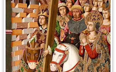 Miguel Ximénez "Wjazd cesarza Herakliusza i św. Heleny z prawdziwym krzyżem do Jerozolimy", olej na desce 1481–1487, Museo de Zaragoza Saragossa