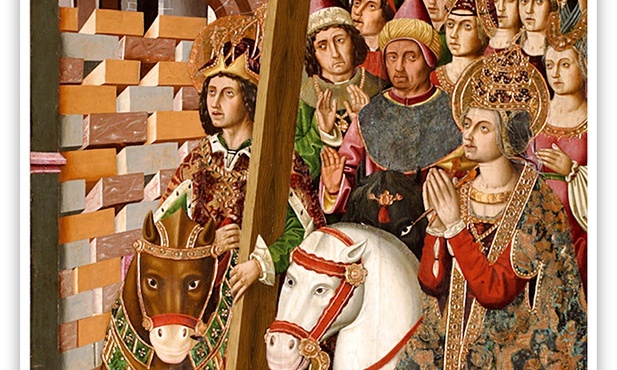 Miguel Ximénez "Wjazd cesarza Herakliusza i św. Heleny z prawdziwym krzyżem do Jerozolimy", olej na desce 1481–1487, Museo de Zaragoza Saragossa