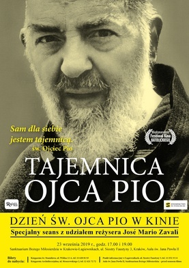 23 września w 28 polskich miastach na ekranach kin wyświetlony zostanie film "Tajemnica Ojca Pio".