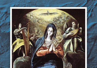 Dominikos Theotokopulos, zwany El Greco NIEPOKALANE POCZĘCIE  KONTEMPLOWANE PRZEZ JANA EWANGELISTĘ. Olej na płótnie, 1580–1585, Muzeum Santa Cruz, Toledo