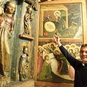 Dyrektor muzeum ks. Piotr Pasek opowiada o Bożym Narodzeniu  na dziele z Ptaszkowej. Tak przyjście Boga zobaczyła św. Brygida.