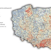 Mapa wskaźnika dominicantes i communicantes wg parafii