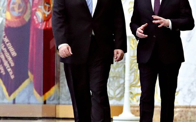 Sekretarz stanu USA Mike Pompeo i minister spraw zagranicznych Białorusi Uładzimir Makiej.