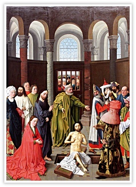 Albert van Ouwater "Wskrzeszenie Łazarza", olej na desce, ok. 1455 r. Gemäldegalerie, Berlin