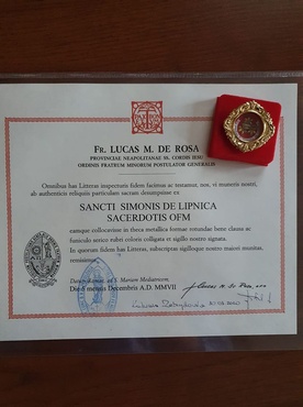 Dokument poświadczający autentyczność relikwii św. Szymona z Lipnicy.