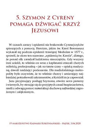 Rozważania Nabożeństwa Kalwarii Rokitniańskiej 2020 