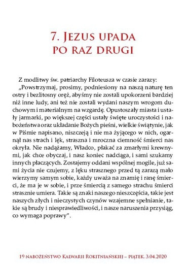 Rozważania Nabożeństwa Kalwarii Rokitniańskiej 2020 