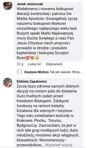 Życzenia czytelników dla bp. Marka