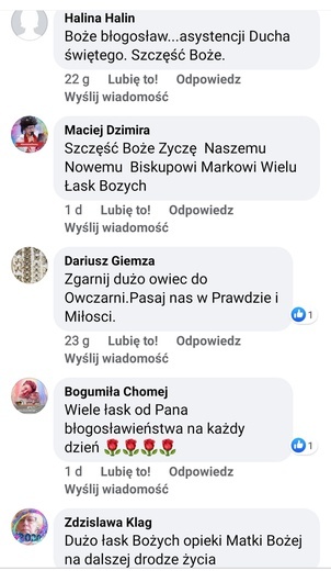 Życzenia czytelników dla bp. Marka