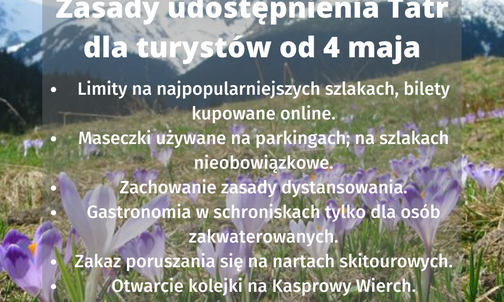 Tatry otwarte dla turystów od 4 maja, ale będą limity osób na szlakach