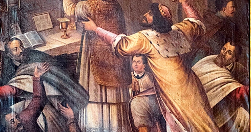 „Zabójstwo św. Stanisława”, obraz nieznanego artysty w kościele w Szczepanowie.