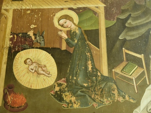 Maryja adorująca Jezusa. Fragment tryptyku z Ptaszkowej, Muzeum Diecezjalne w Tarnowie.
