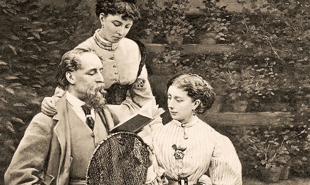 Charles Dickens ze swoimi dwiema córkami.