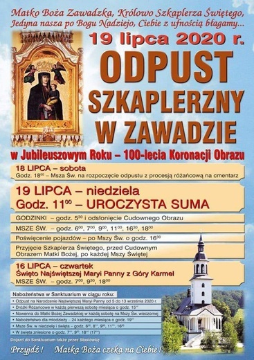 Program odpustu szkaplerznego w Zawadzie.