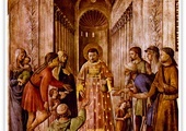 Guido di Pietro da Mugello, zwany Fra Angelico
Św. Wawrzyniec rozdaje majątek Kościoła ubogim
 fresk, 1447–1450
kaplica Niccolina, Watykan