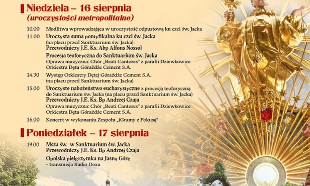 Program metropolitalnych uroczystości w Kamieniu Śląskim